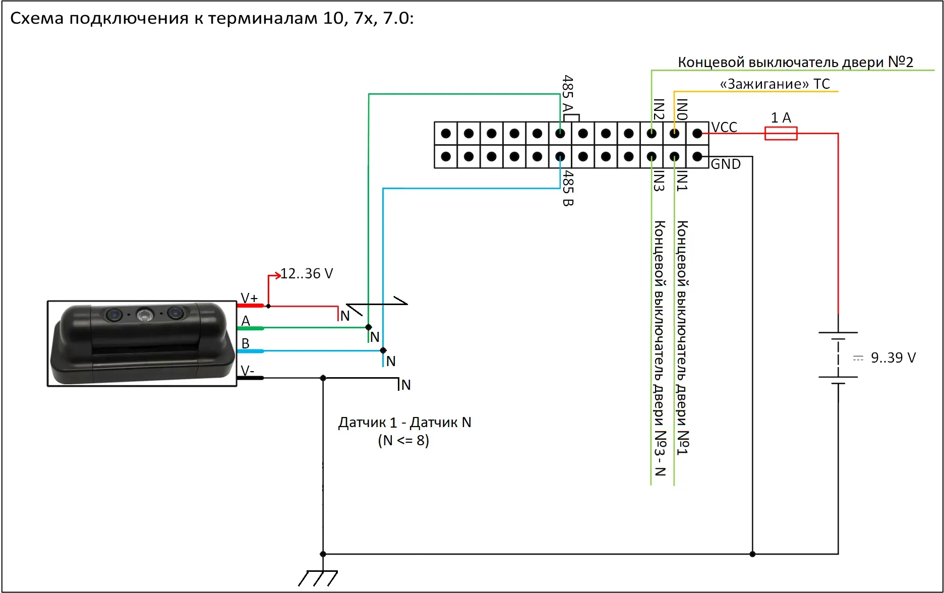 Схема подключения датчиков HPC168 к приборам 10 и 7x
